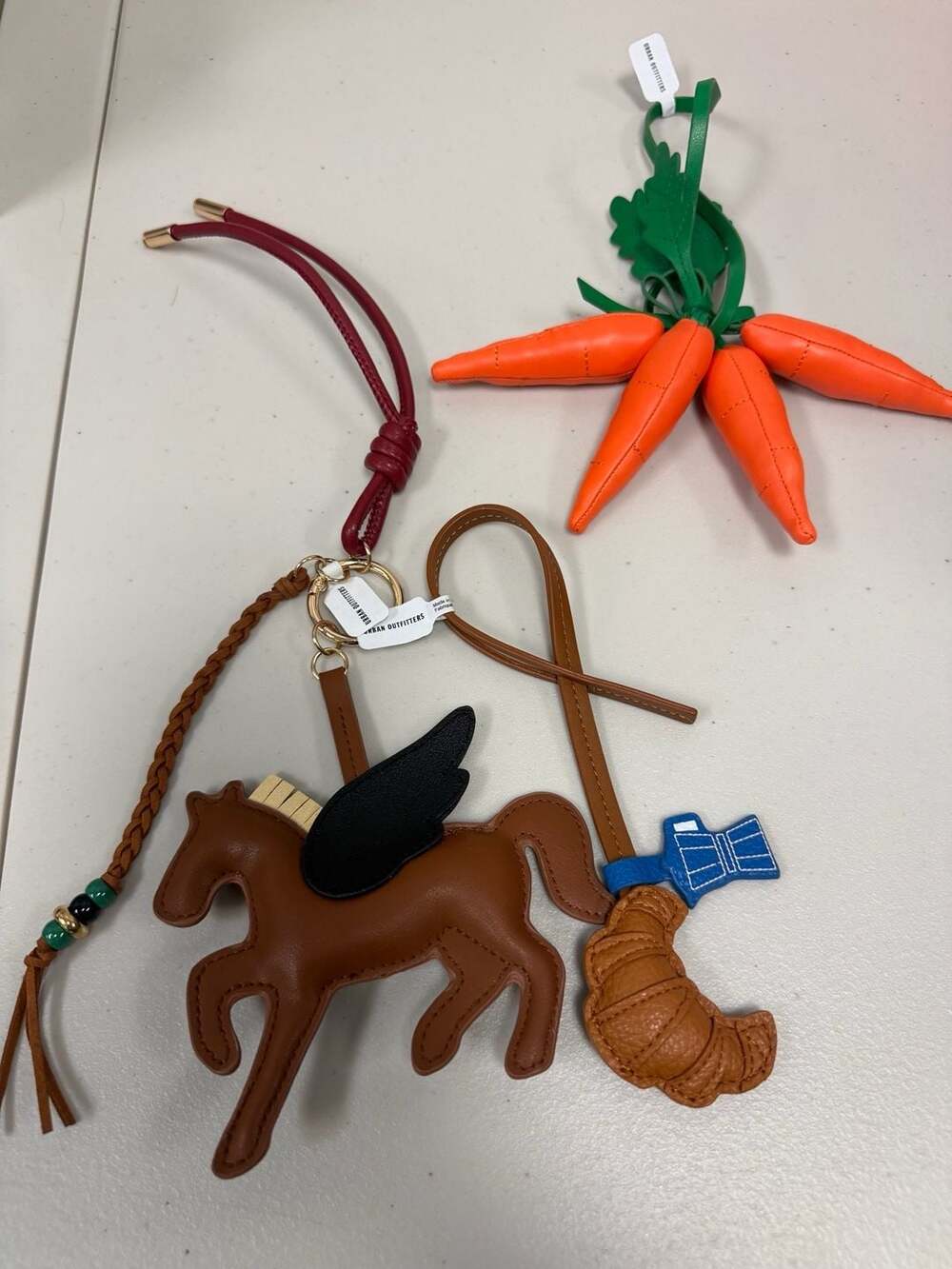 Urban Outfitters Faux Leather Bag Charm Lot - Carrot, Croissant, and Pegasus Hor